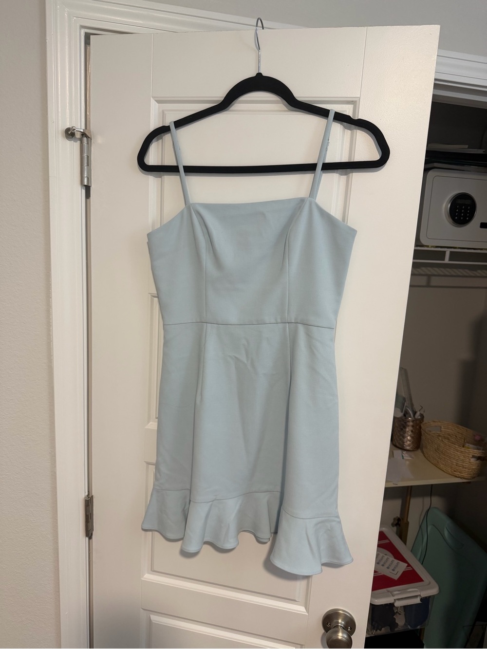French Connection Light Blue Spaghetti Strap Ruffle-Hem Mini Dress